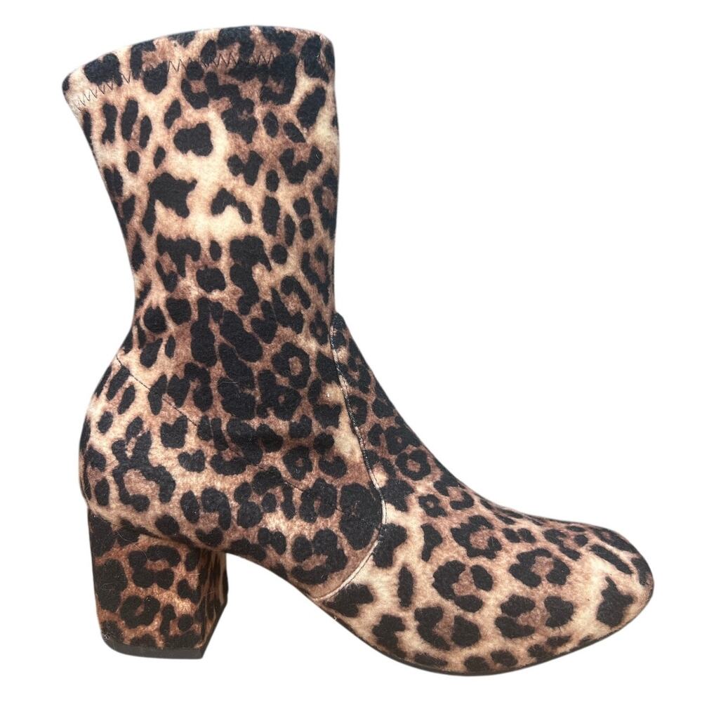 Silent D Anthropologie Cheetah Print Suede Block Heel Boot Size 38 US 7/7.5